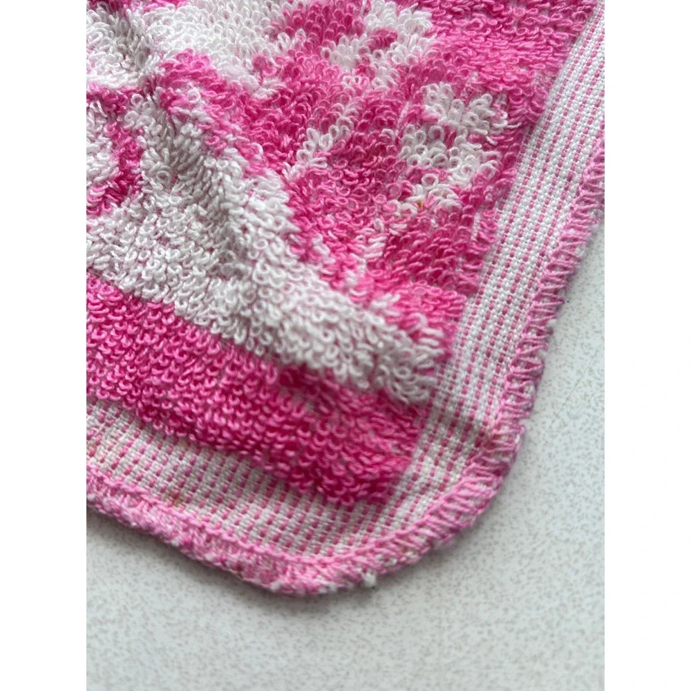 Vintage Pink Terry Cloth Baby Bib White Duck Graphic Retro Tie Neck Nursery